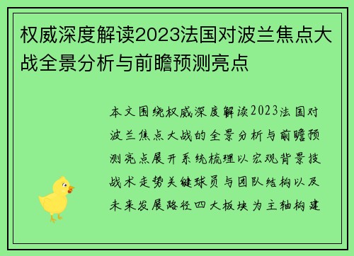 权威深度解读2023法国对波兰焦点大战全景分析与前瞻预测亮点